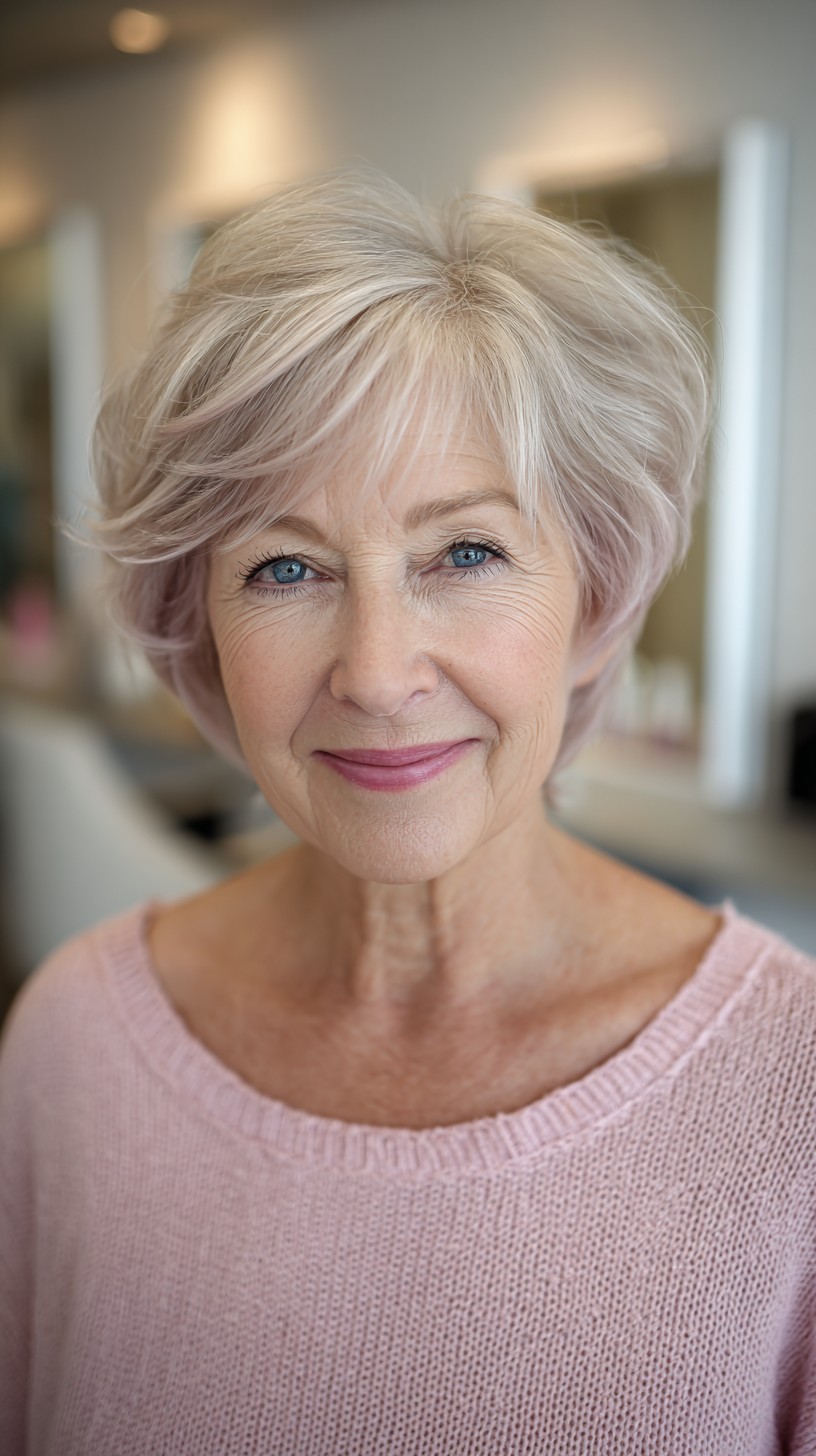 Silver Stacked Pixie with Lavender Face-Framing Lowlights