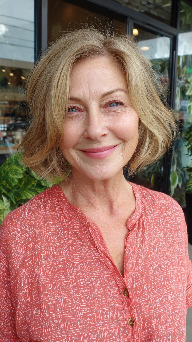 Soft Ash-Blonde Layered Chin-Length Bob with Face-Framing