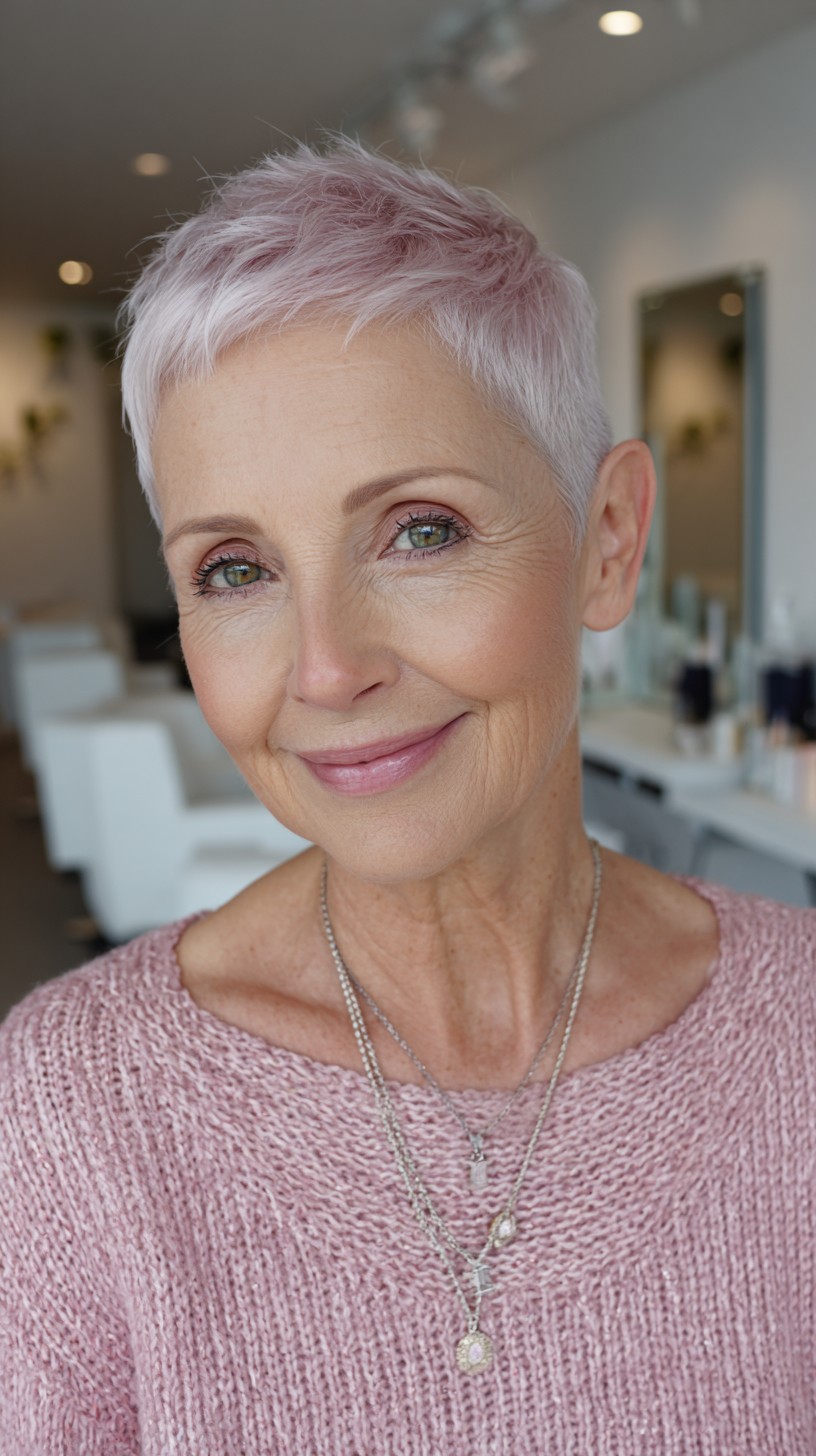Soft Blush-Pink Textured Pixie with Feathered Top