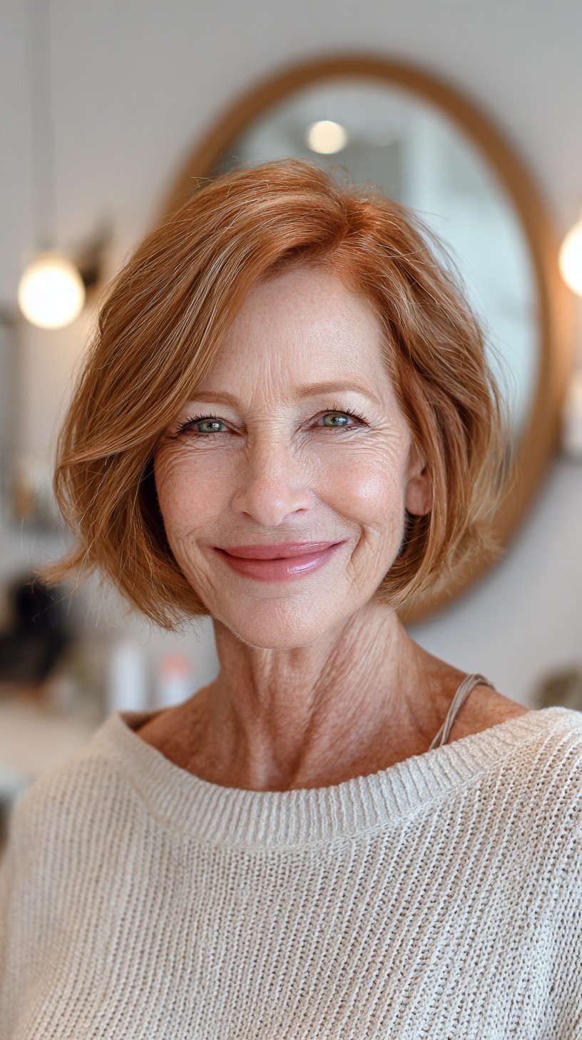Soft Copper Stacked Bob with Deep Side Part