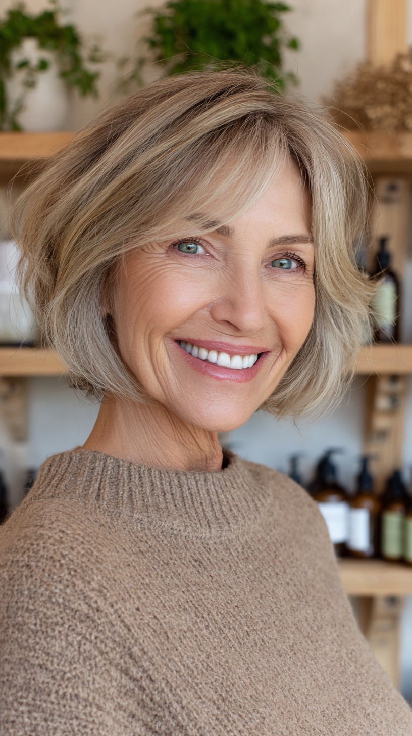 Soft Layered Chin-Length Bob with Curtain Fringe