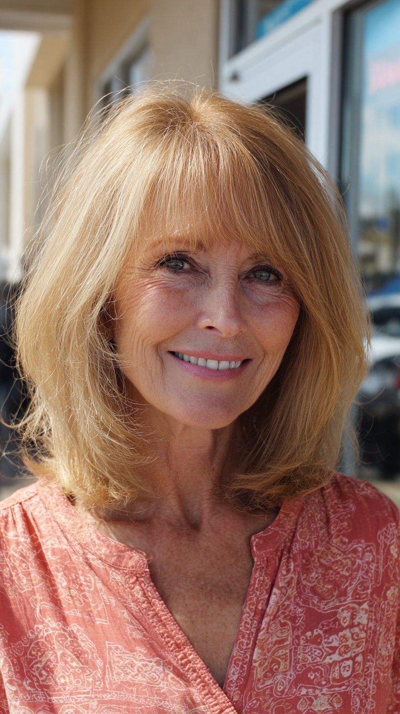 Soft Layered Shoulder-Length Blonde with Feathered Fringe