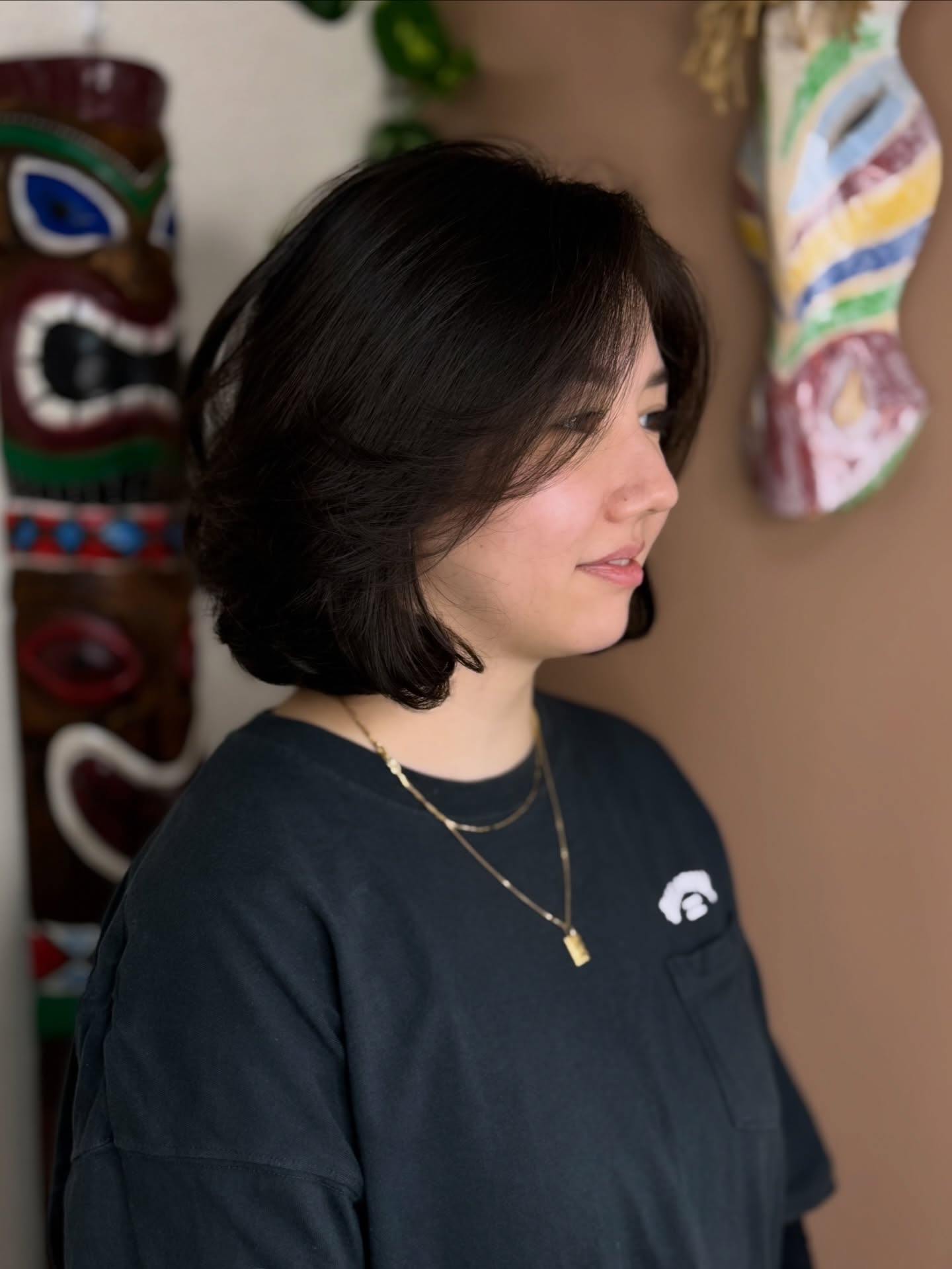 Soft Rounded Chin-Length Bob with Layered Side Fringe