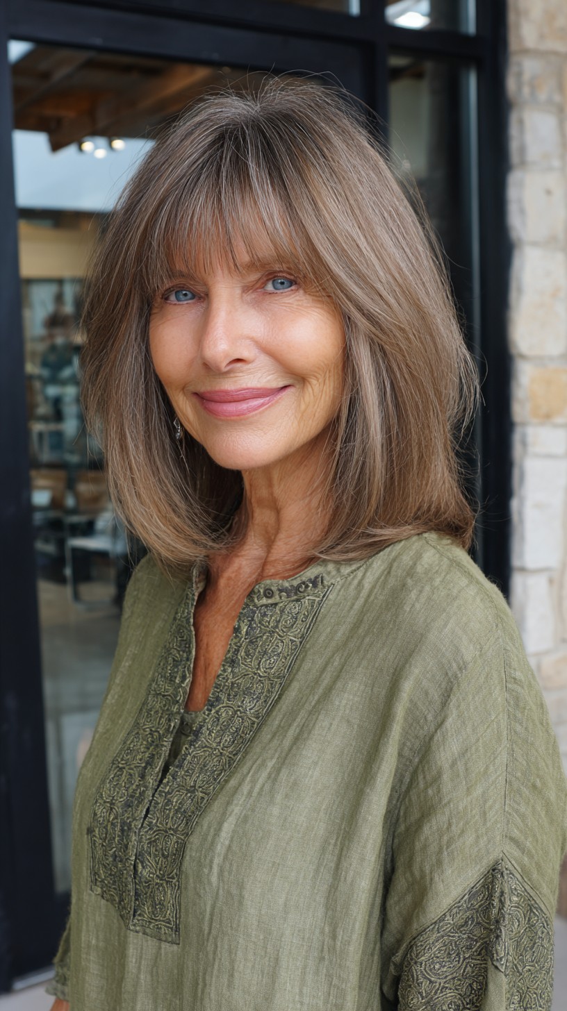 Soft Shoulder-Length Shag with Brow-Grazing Micro Bangs
