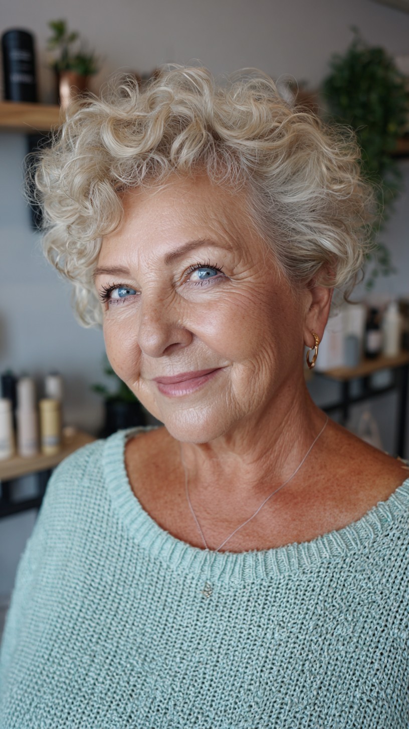 Soft Silver Curly Pixie with Tapered Nape