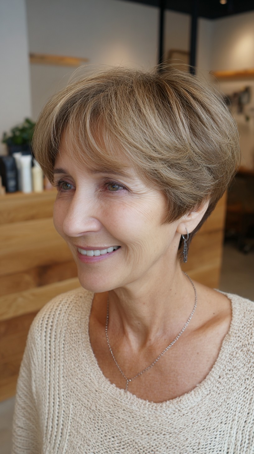 Soft Stacked Short Cut with Face-Framing Feathered Fringe
