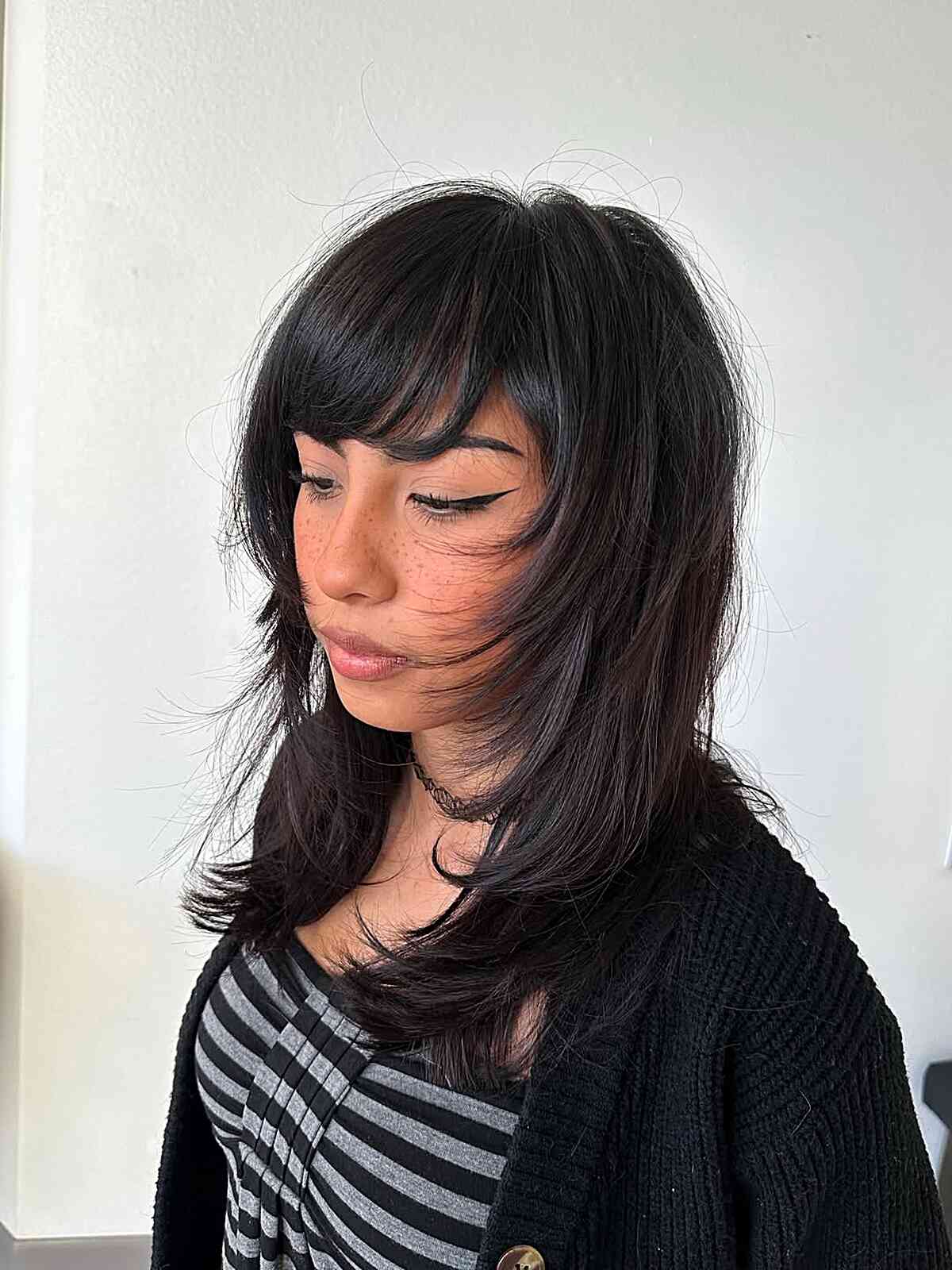 Stylish Long Layered Cut with Side Bangs