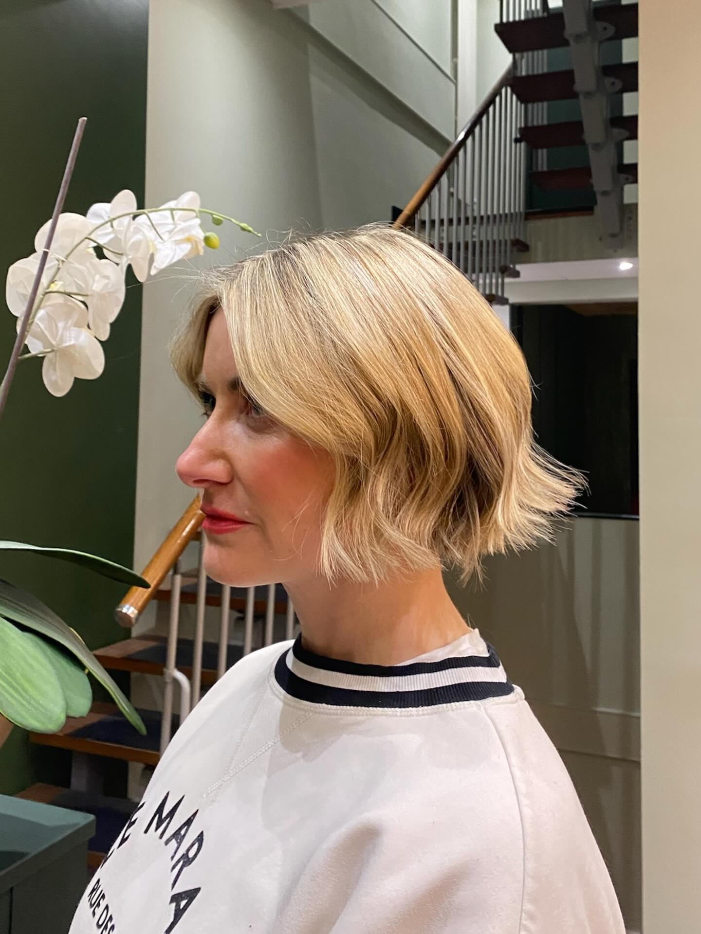 Textured Chin-Length Bob with Soft Curtain Bangs