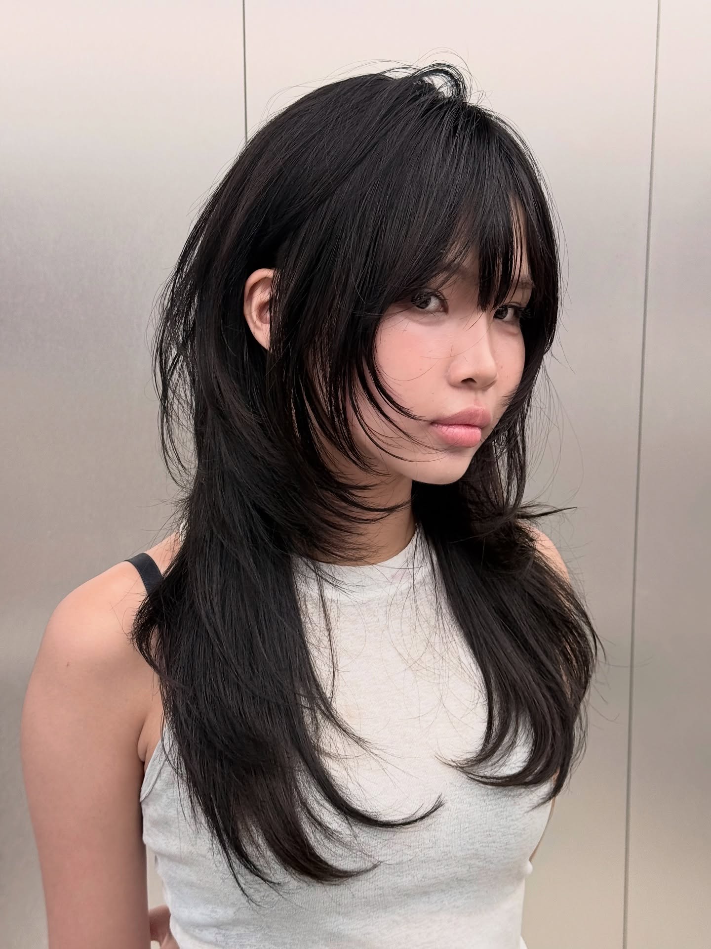 Textured Long Shag with Feathered Curtain Bangs