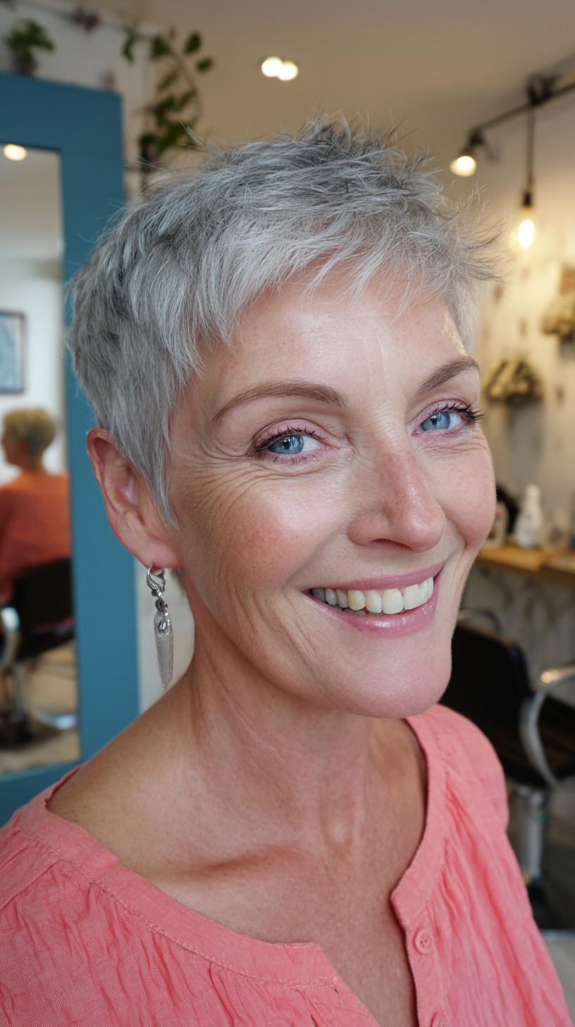 Chic Textured Silver Pixie with Cropped Micro-Fringe