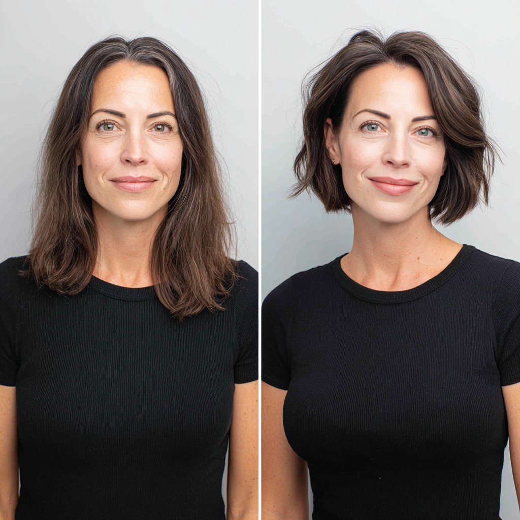 Voluminous Jaw-Length Layered Bob with Deep Side Part and Root Shadow