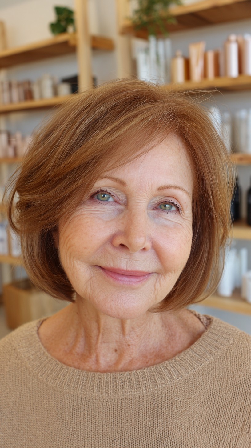 Warm Auburn Rounded Bob with Soft Side Fringe