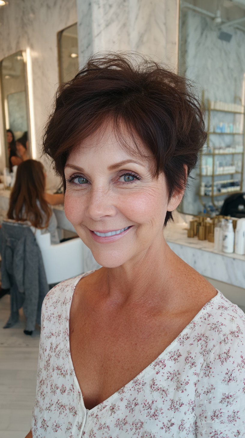 Airy Textured Pixie with Wispy Forehead Fringe and Root Lift