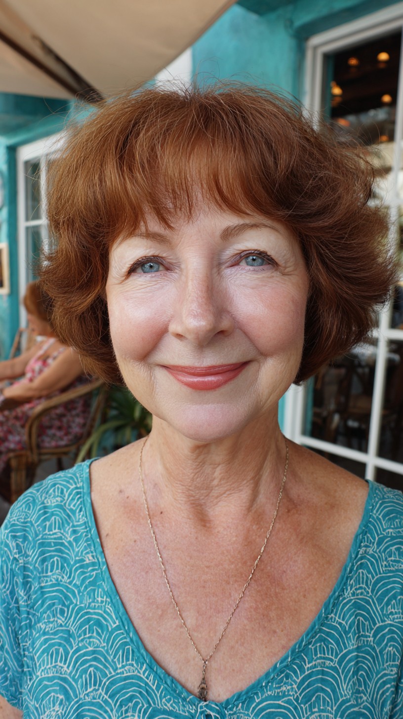 Auburn Micro-Bang Stacked Short Bob with Feathered Perimeter