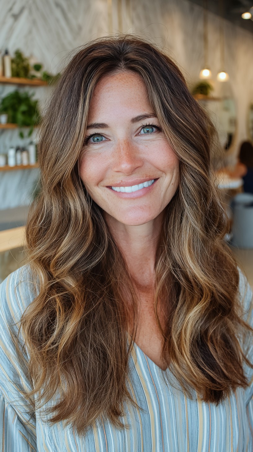 Caramel Balayage Long Curtain-Framed Waves