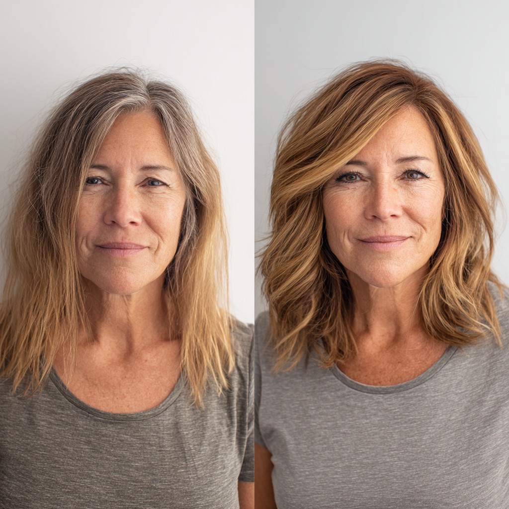 Caramel-Enhanced Shoulder-Length Layers with Face-Framing Sweep