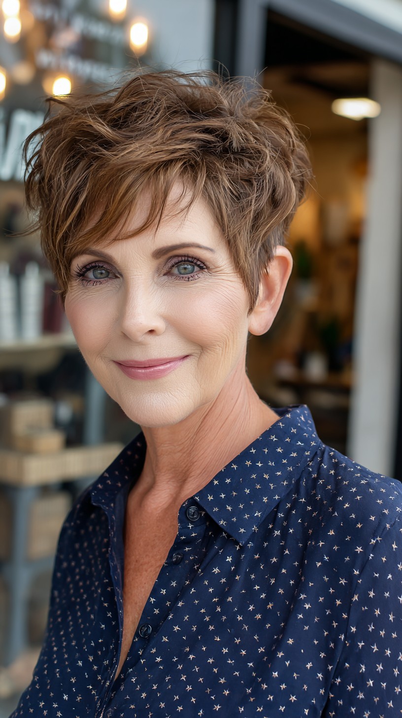 Choppy Brown Pixie with Soft Crown Lift