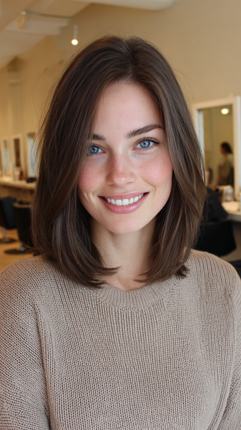 Clean Mid-Length Brunette Lob with Subtle Inward Flip