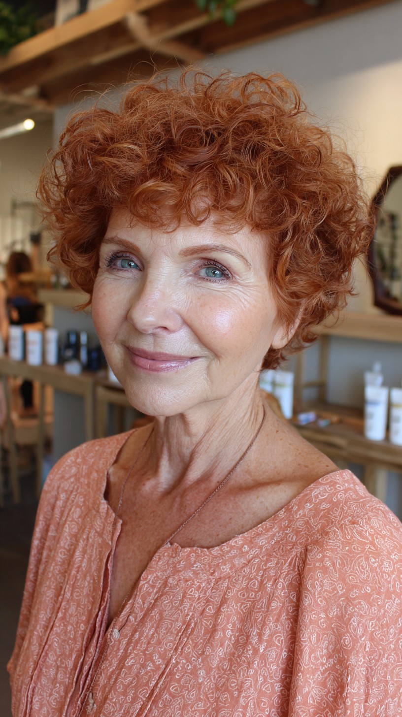 Copper Curly Pixie with Sculpted Crown Lift