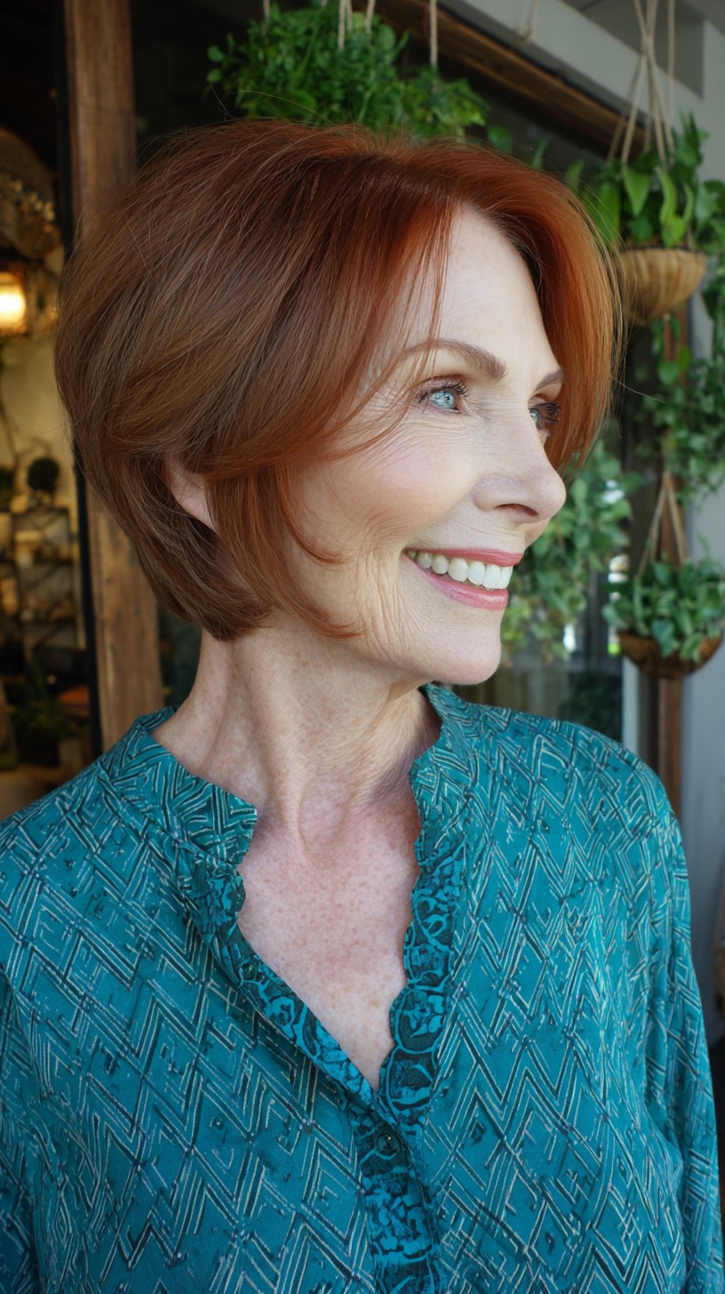 Copper Feathered Short Bob with Internal Nape Graduation