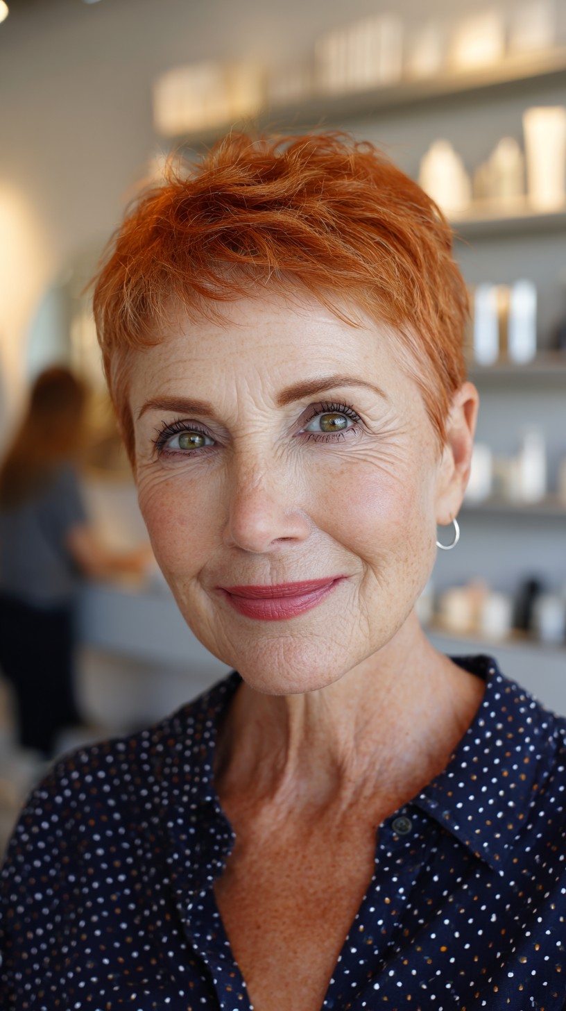 Cropped Copper Textured Pixie with Soft Micro-Fringe