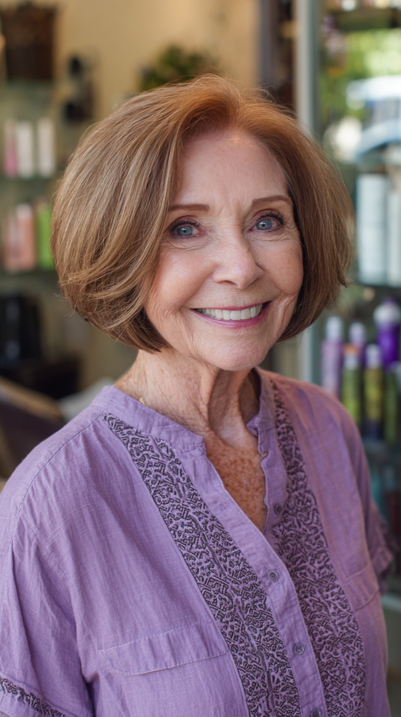 Cushioned Chin-Length Stacked Bob with Soft Face-Framing