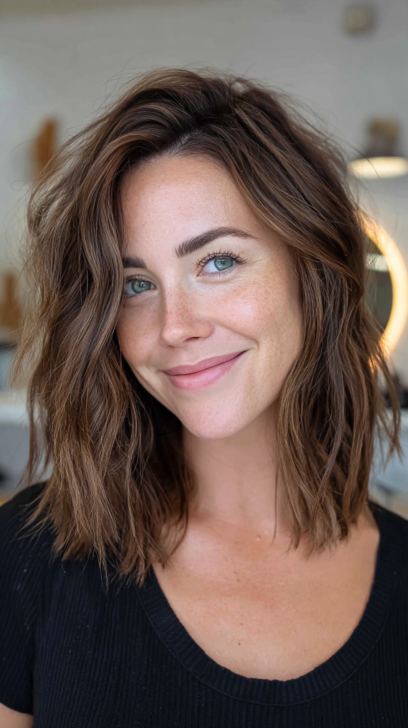 Effortless Bronde Collarbone Lob with Lived-In Texture