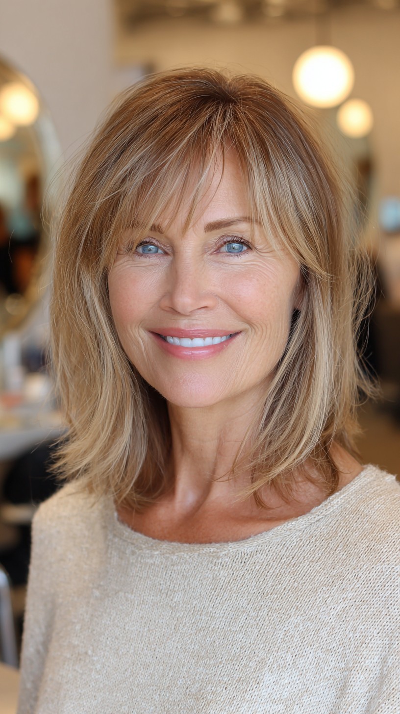 Feathered Shoulder-Length Layers with Wispy Face-Framing Fringe
