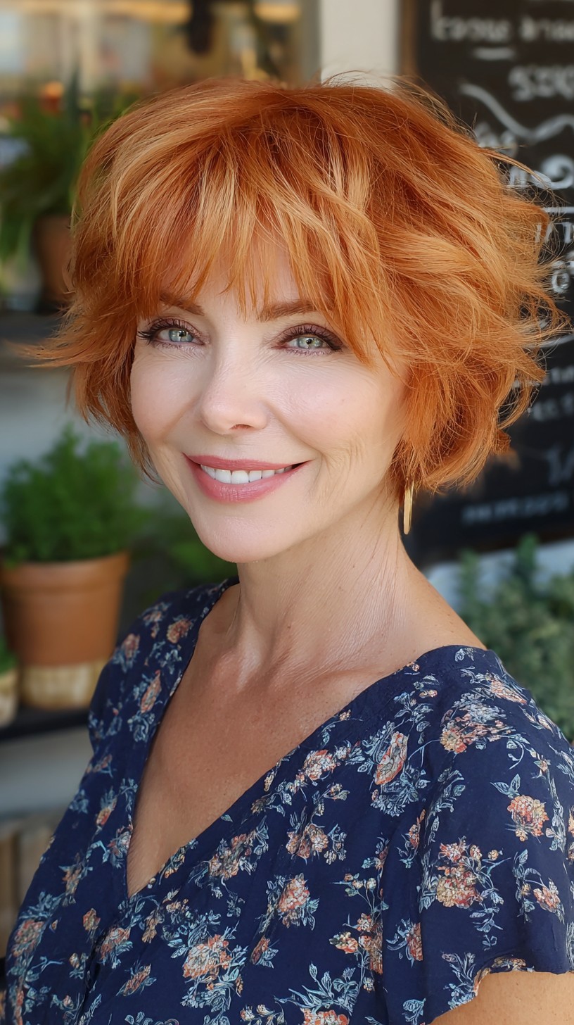 Ginger Tousled Short Shag with Soft Fringe