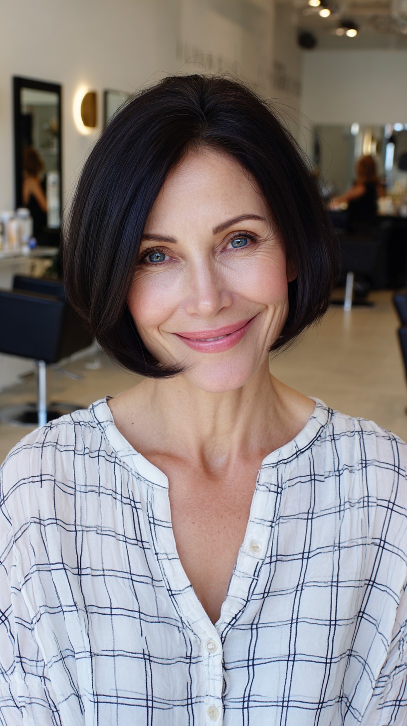 Glossy Deep-Brown Chin-Length Rounded Bob