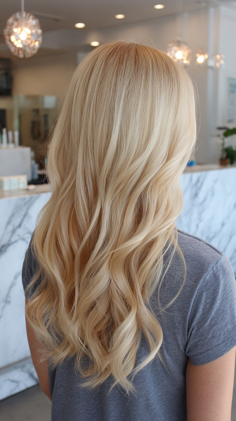 Long Cream-Blonde Waves with Subtle Interior Feathering