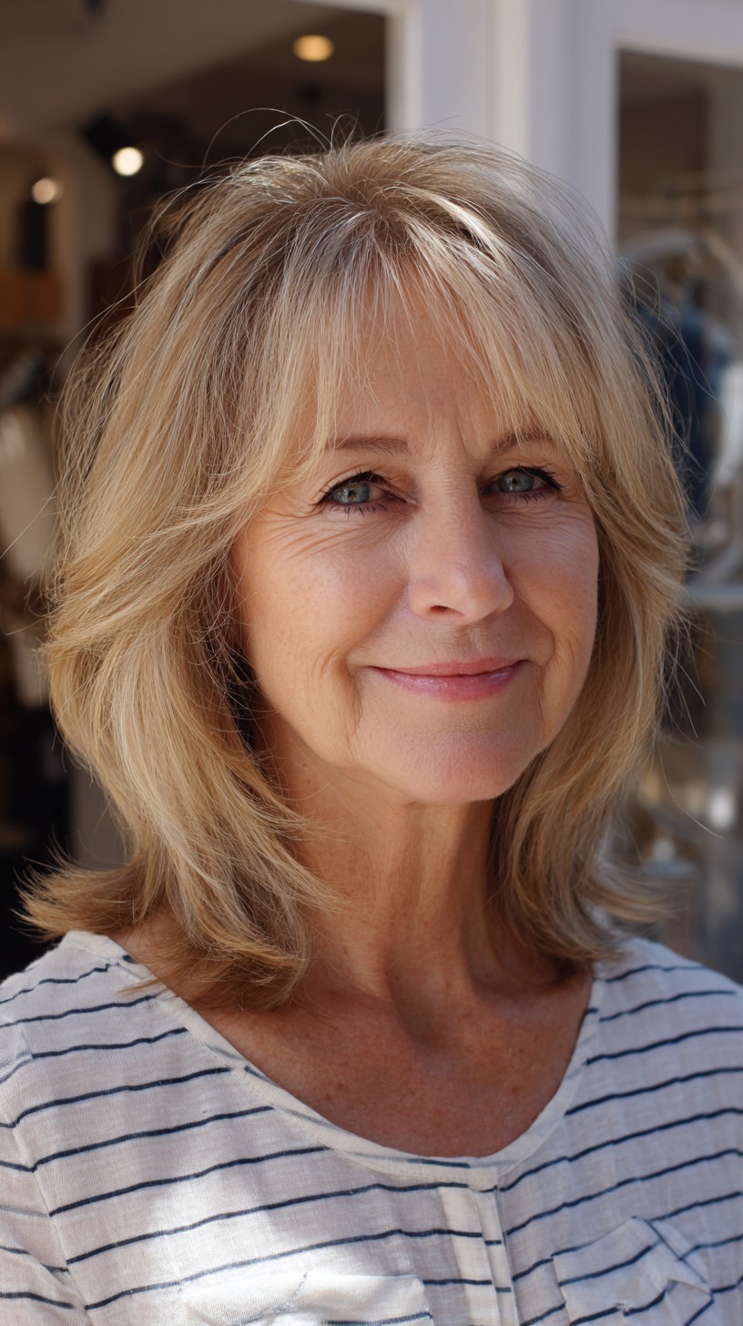 Root-Shadowed Shoulder-Length Layers with Wispy Curtain Fringe
