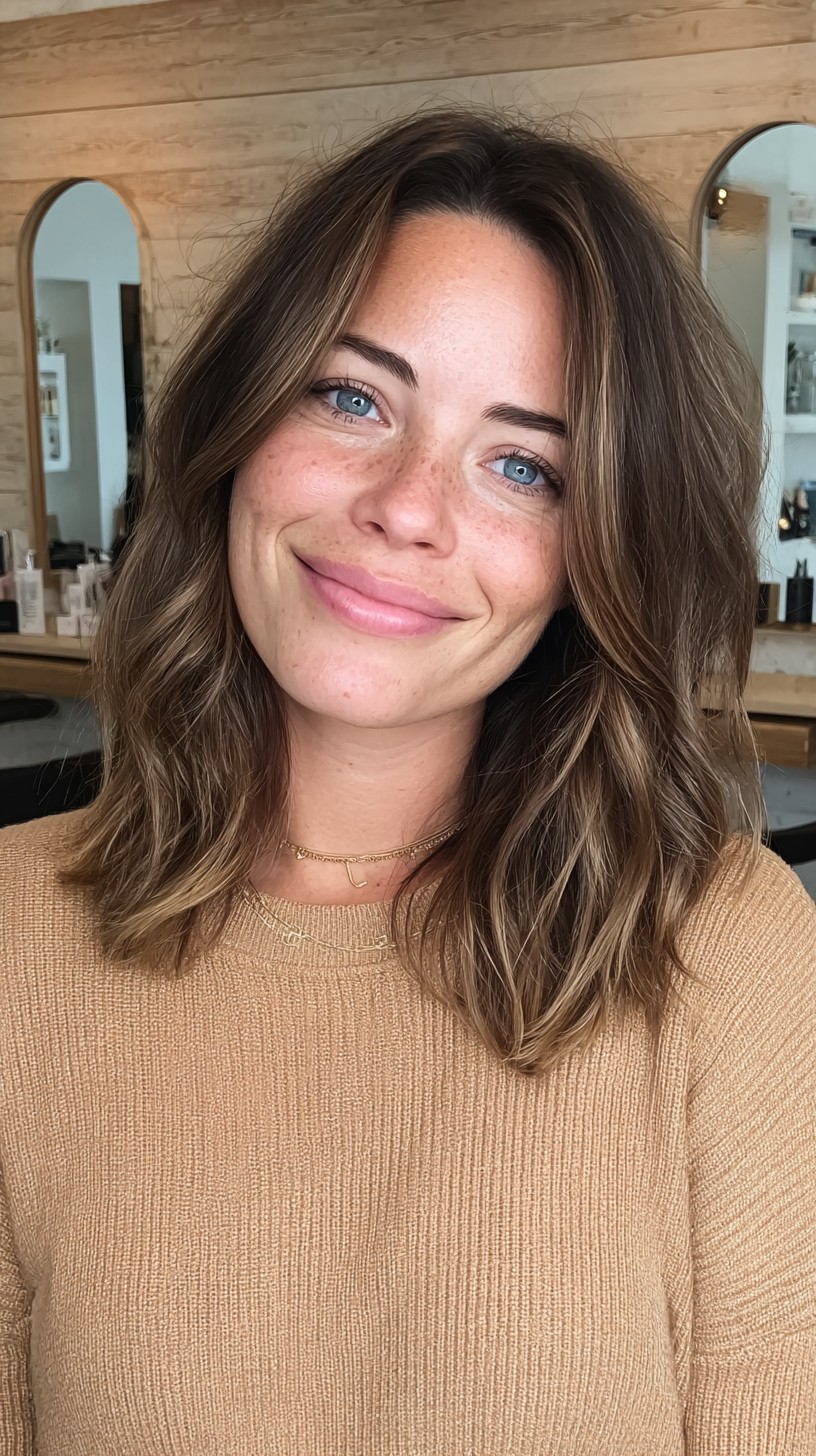 Root-Smudge Brunette Shoulder-Grazing Lob with Internal Slide Layers