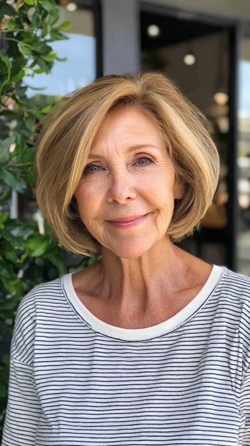 Rounded Stacked Bob with Side-Swept Face-Framing Layers