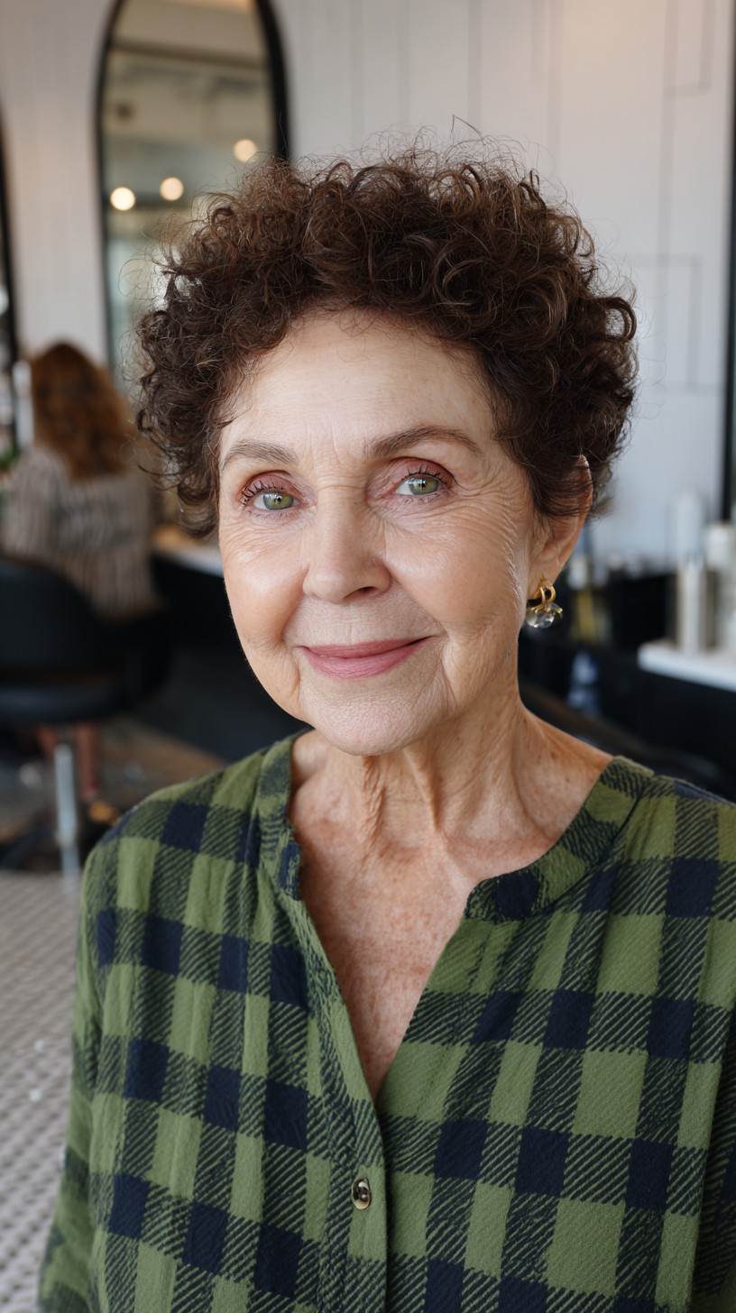 Short Corkscrew Curly Crop with Natural Gray-Brown Blend