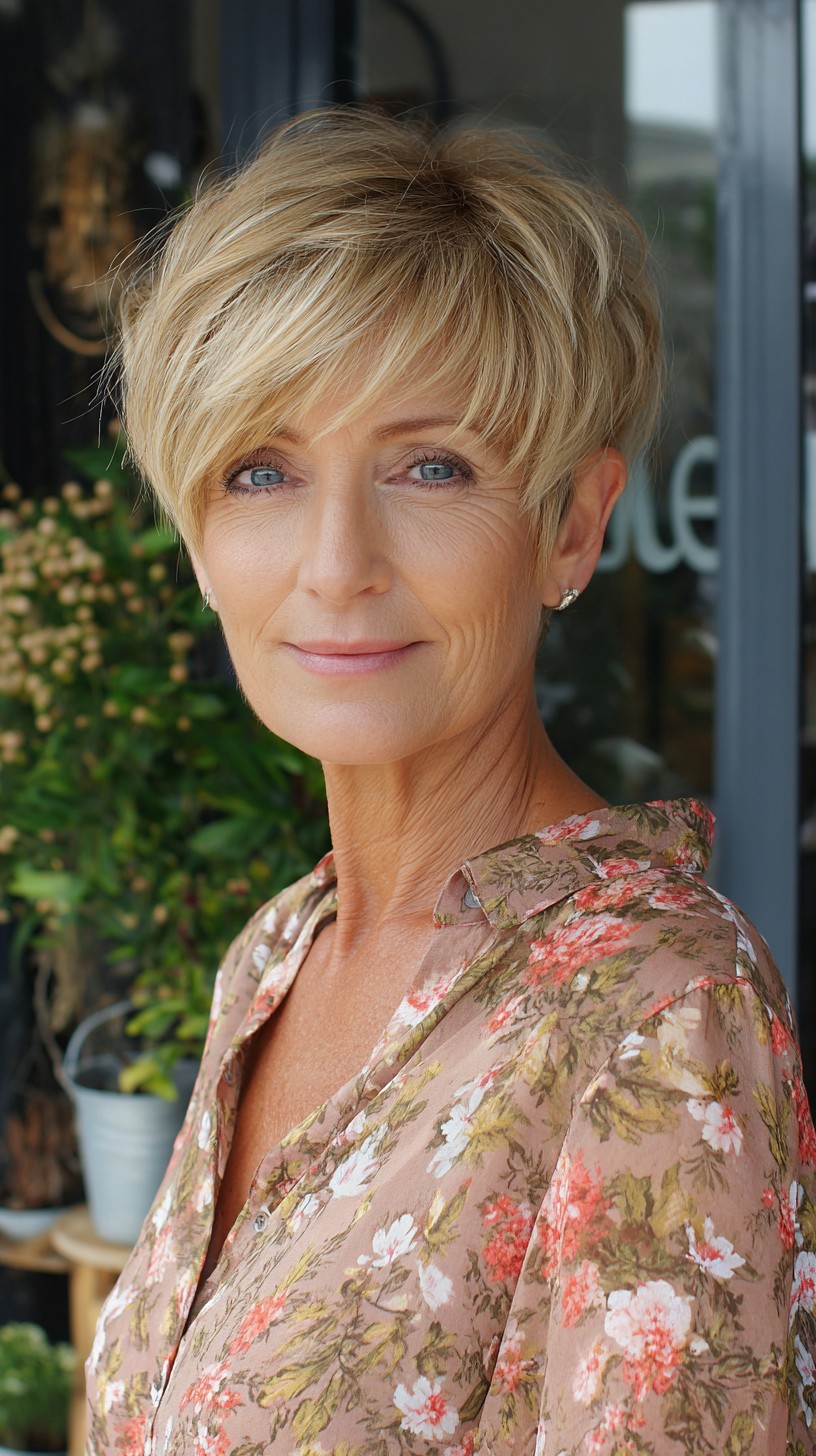 Short Layered Side-Swept Pixie with Soft Root Shadow