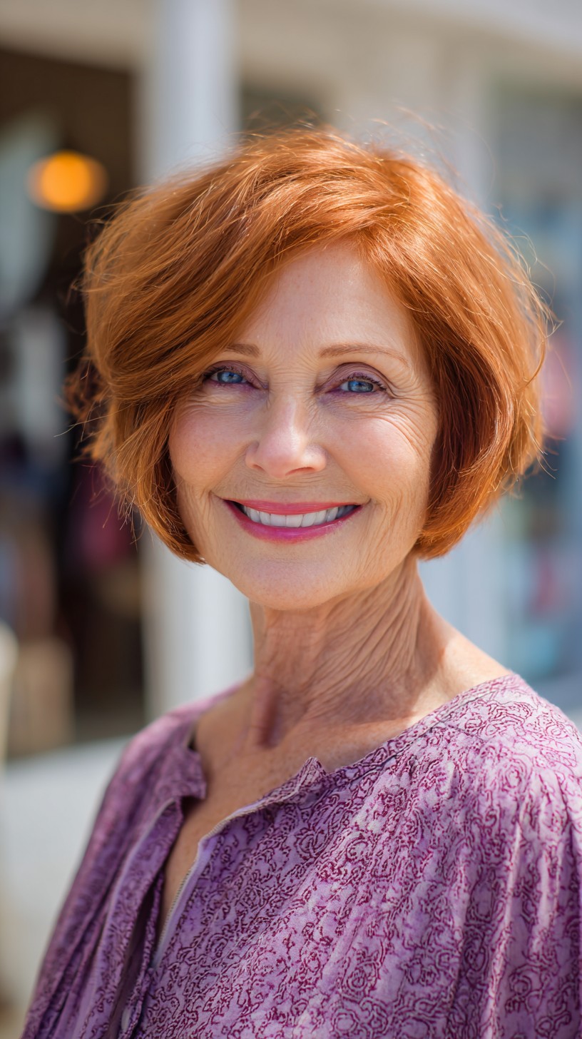 Short Side-Parted Warm Copper Rounded Bob