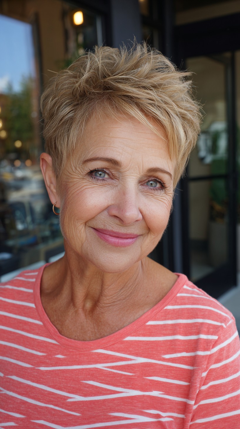 Short Textured Blonde Pixie with Stacked Nape