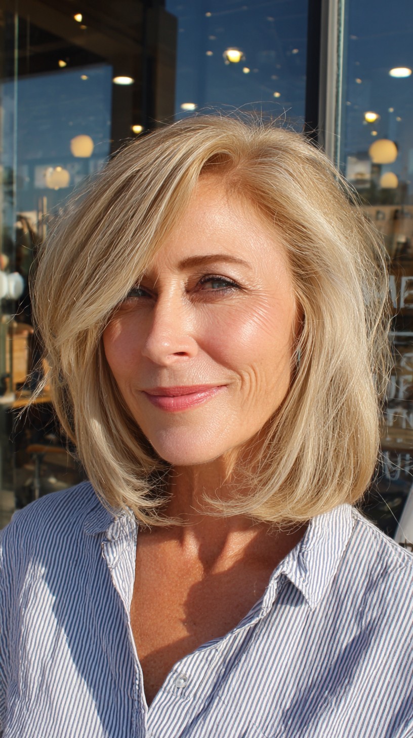 Sleek Shoulder-Grazing Lob with Side-Swept Face-Framing Layers