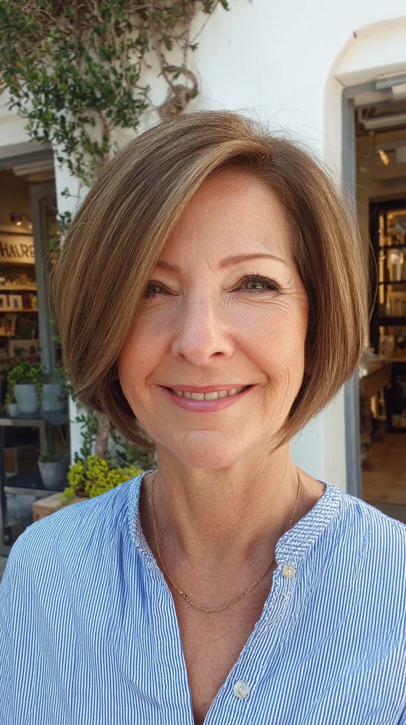 Smooth Side-Parted Chin-Grazing Bob with Blended Face-Framing Layers