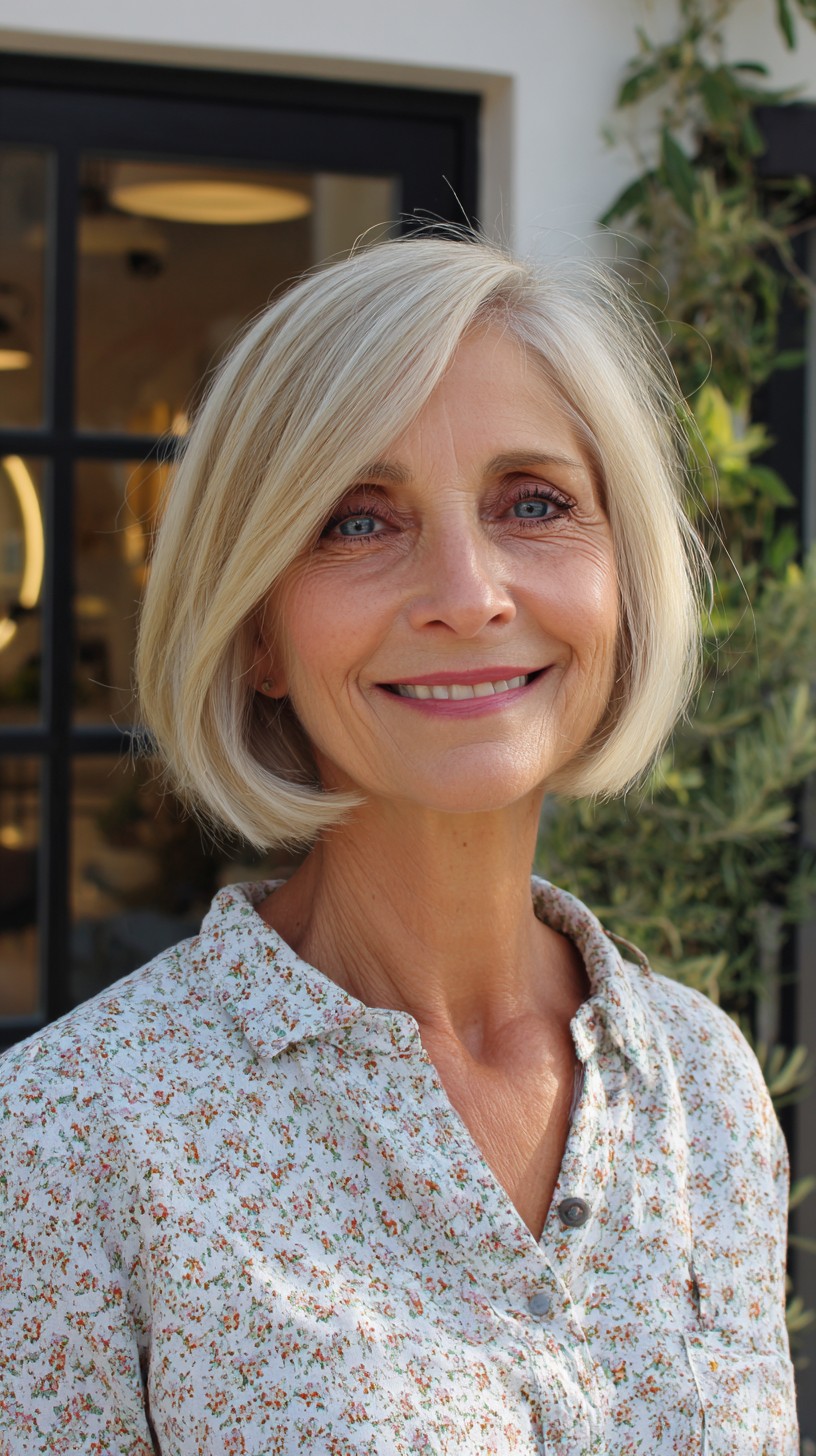 Soft Angled Jaw-Length Bob with Side-Swept Fringe