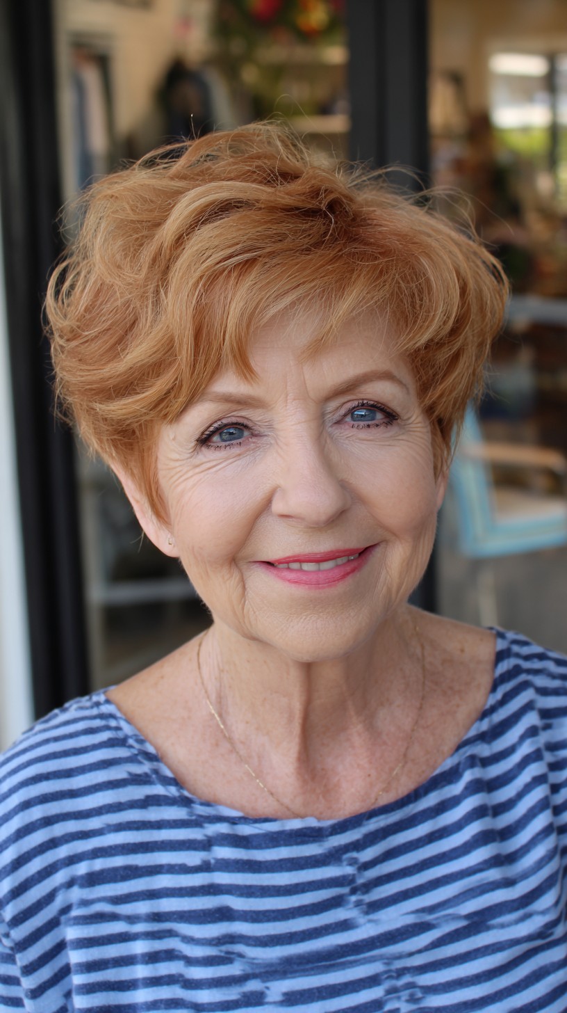 Soft Copper Textured Short Crop with Face Framing Layers