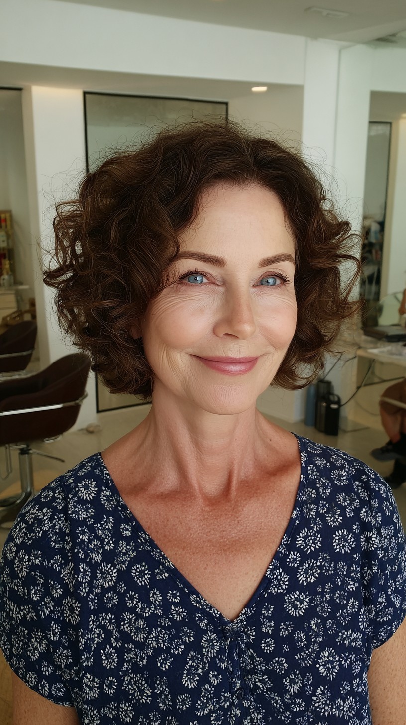Soft Curly Chin-Length Bob with Natural Crown Lift