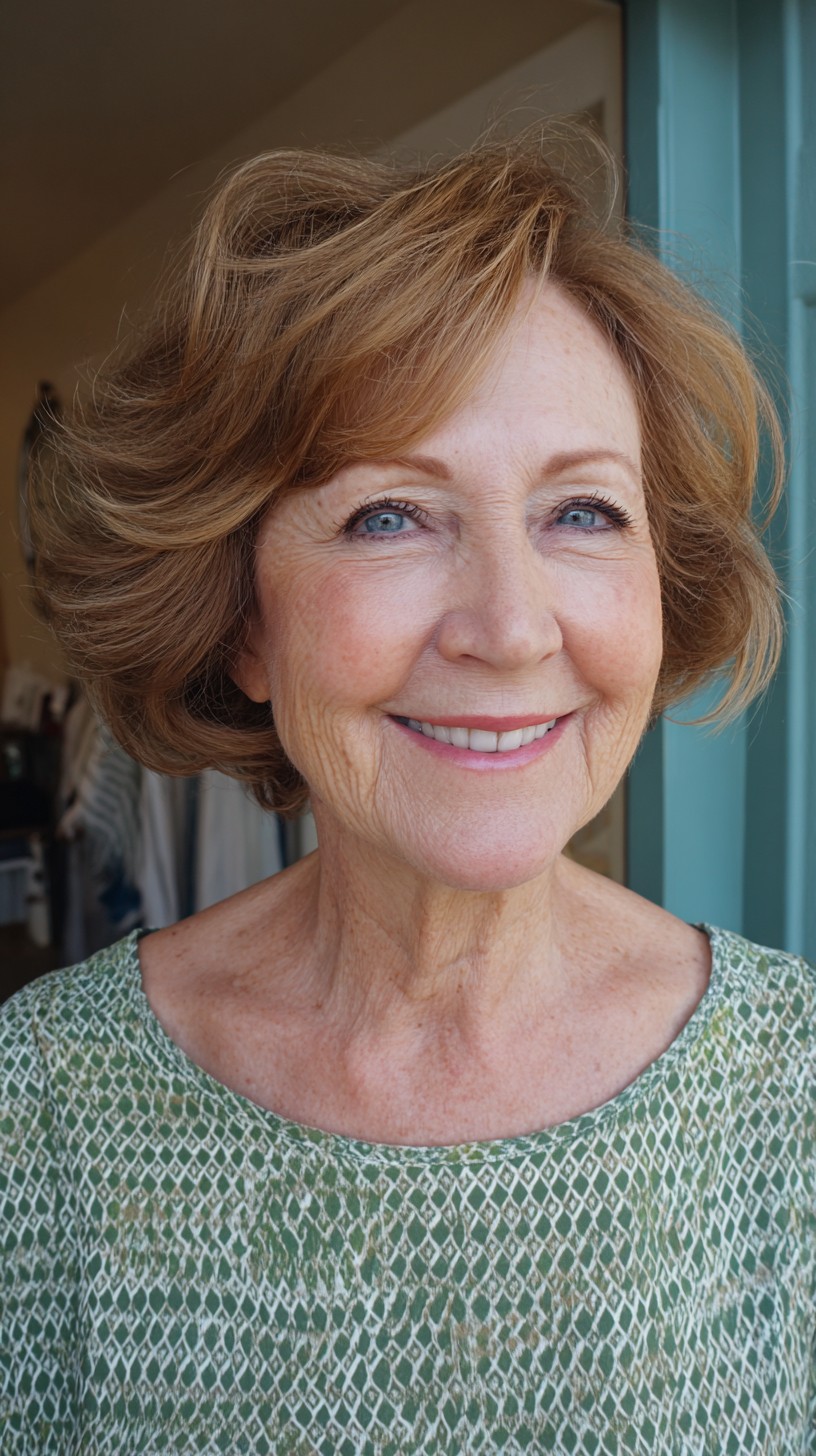 Soft Feathered Short Layered Bob with Voluminous Crown