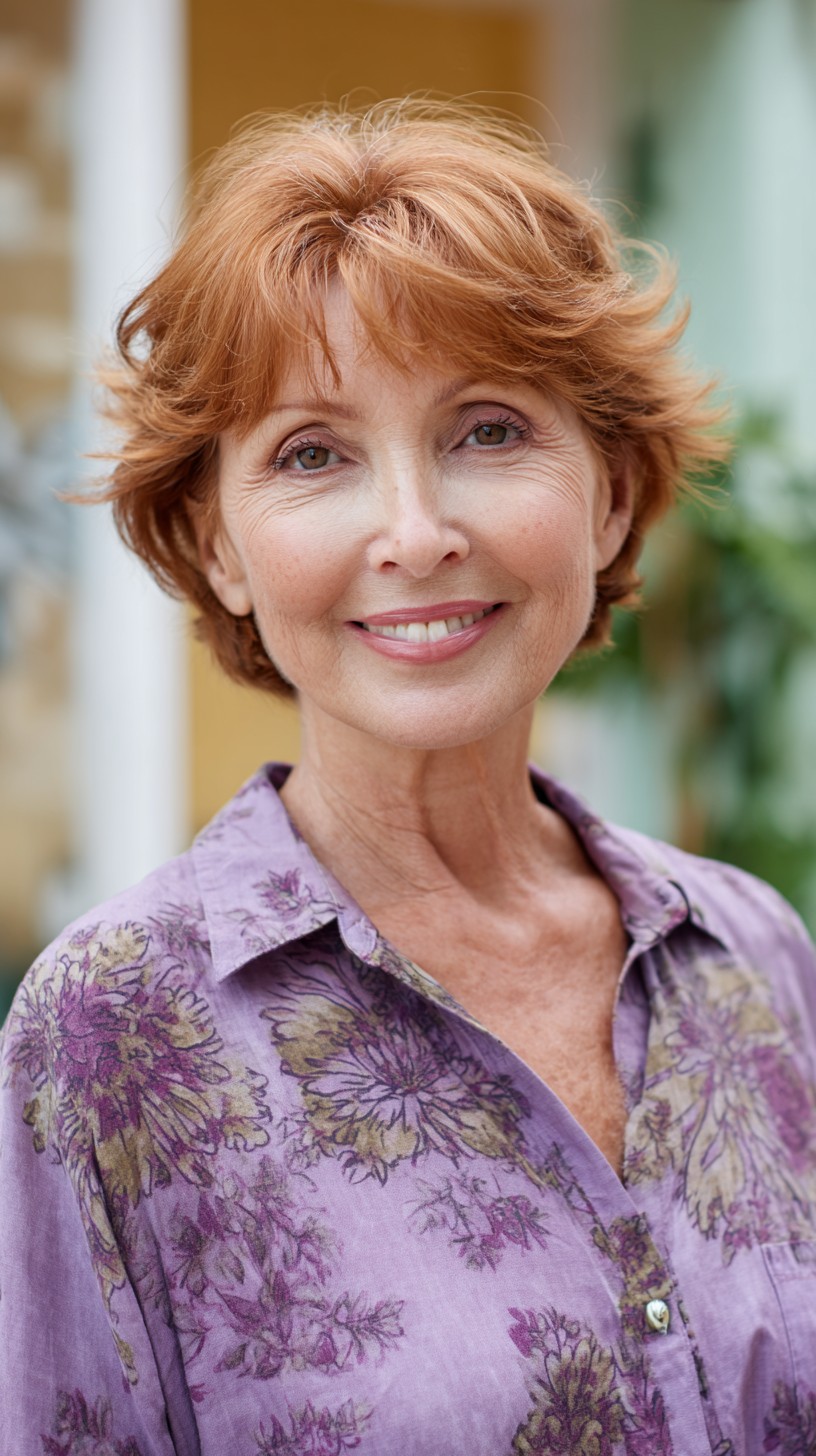 Soft Ginger Feathered Short Bob with Wispy Crown Layers