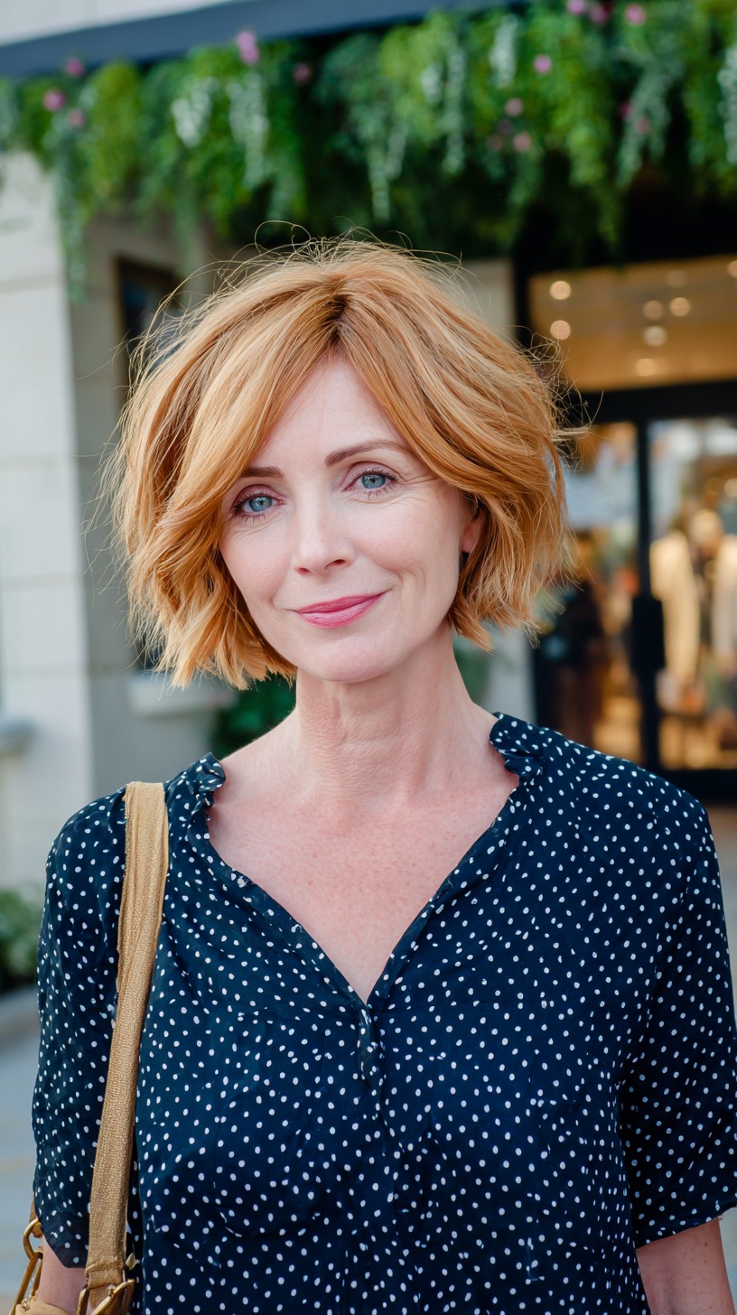 Soft Layered Chin-Length Bob with Curtain Part and Root Shadow