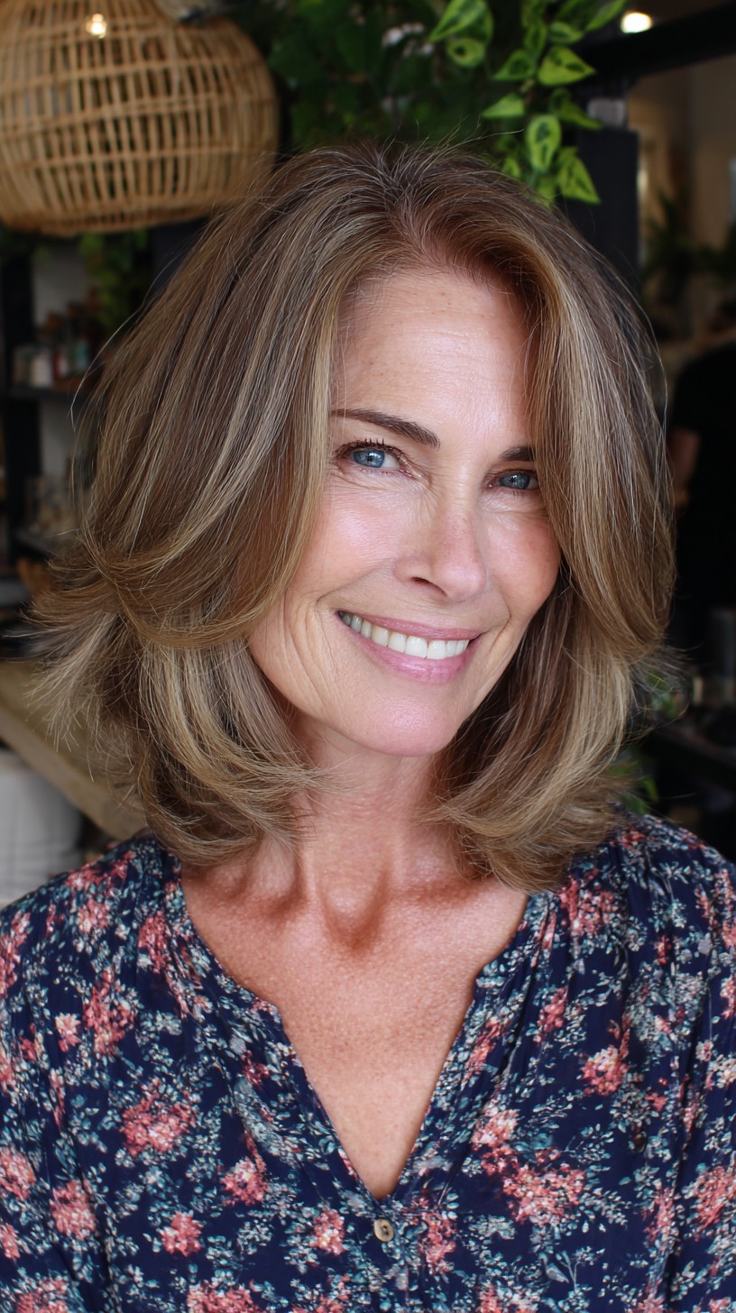 Soft Layered Shoulder-Length Shag with Face-Framing Curtain and Subtle Lowlights
