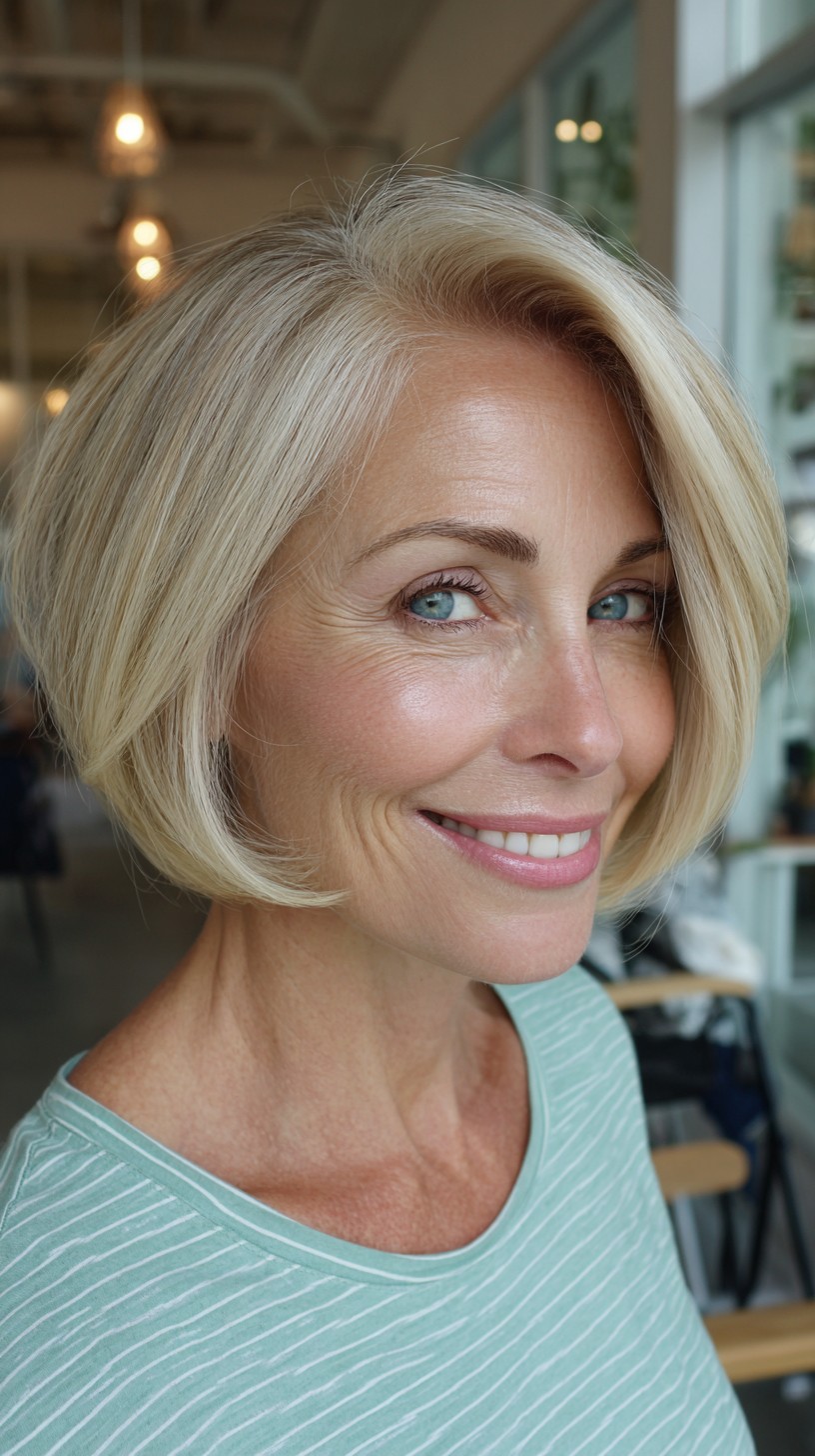 Soft Platinum Side-Swept Chin-Length Bob