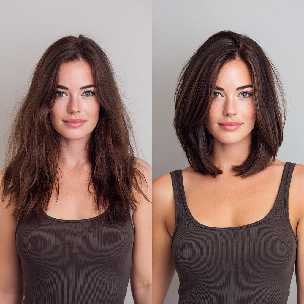 Soft Rounded Brunette Collarbone Lob with Crown Pivot