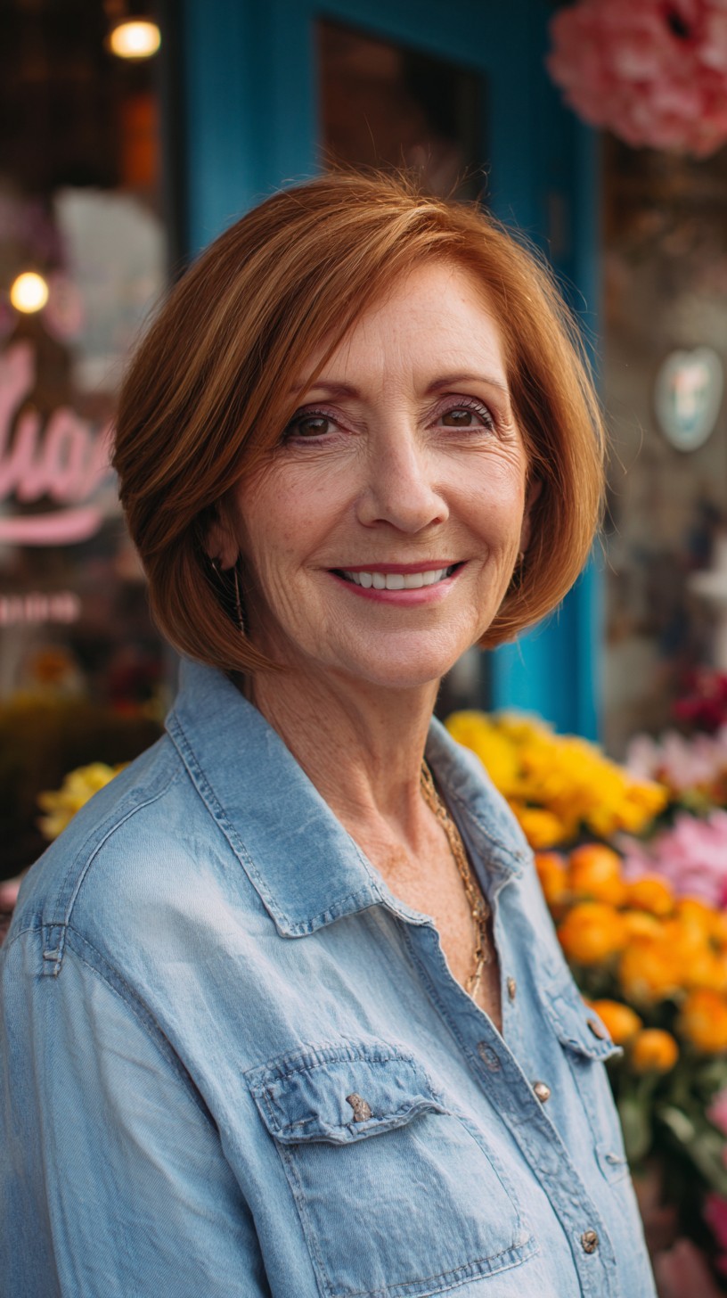 Soft Side-Parted Copper Chin-Length Bob with Interior Stacking
